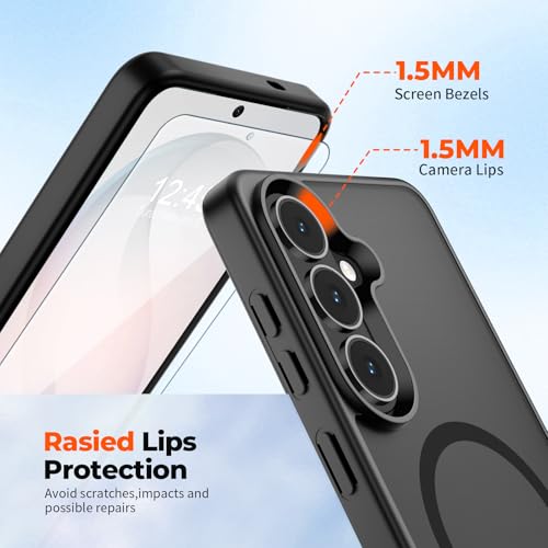 Image of SUPFINE Magnetic for Samsung Galaxy S26 Plus Case with Screen Protector, (Built-in Magnets) (Military Grade Drop Protection) Slim Translucent Shockproof Phone Case,Black