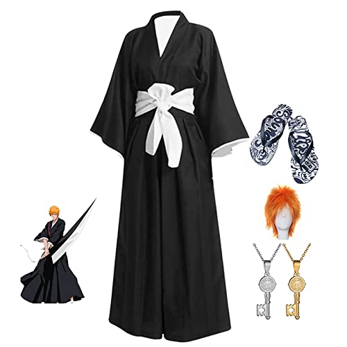 JOHLCR Cosplay Costume Anime Bleach Kimono Uniform Outfits with Prop Accessories Manga Carnival Costume Cosplay Suitable for Stage Play, Gift, Cosplay Lovers, Comics Expo,Black,XL
