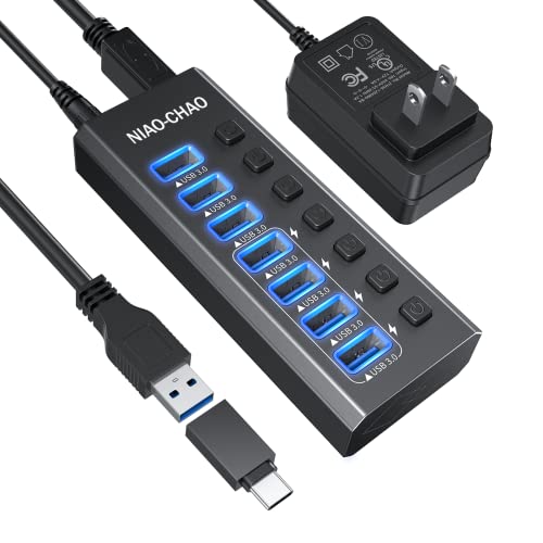 USB-Hub-30-Powered-NIAO-CHAO-7-Port-Powered-USB-C-Hub-with-Individual-Switches-12V-Power-Adapter-39-Long-Cable-USB-Expander-Hub-Splitter-for-MacBook-Air-ProMac-MiniiMac-All-Laptops-Desktops