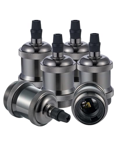 Vecys 6 PCS E27 Vintage Bronze Lamp Socket Adapter Edison Retro Lamp Holder Adapter for Vintage Light Bulbs Pendant Lamp(Pearl Black)
