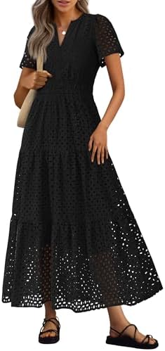 PRETTYGARDEN Womens 2026 Summer Maxi Dress Short Sleeve V Neck Ho...