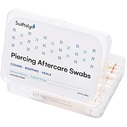 Swiftalyn Piercing Aftercare Kit, 50Pcs Skincare Swabs, Each Swab Contains Effective Cleaner Solution to Clean, Soothe and Heal New, Irritated, Red & Angry Piercings and Piercings Bumps Cover