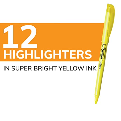 Bic Brite Liner Highlighters, Chisel Tip, Yellow Highlighters, 12-Count, For Broad Highlighting Or Fine Underlining #TOP1
