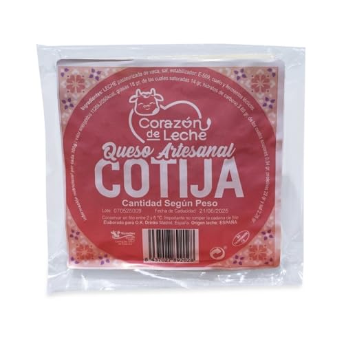 Queso Cotija Mexicano Corazón de Leche 500g – Queso Fresco Envejecido de Sabor Intenso y Textura Firme – Ideal para Espolvorear en Tacos, Elotes y Antojitos – Calidad Gourmet, Auténtico y Tradicional
