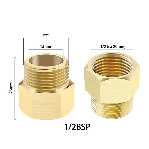 Be In Your Mind 3Pcs Pressure Washer Coupling M22x1.5 Male to M22x1.4 Female Adapter Finish Connector Solid Brass Connector Garden Tools Accessories Gold - Image 4