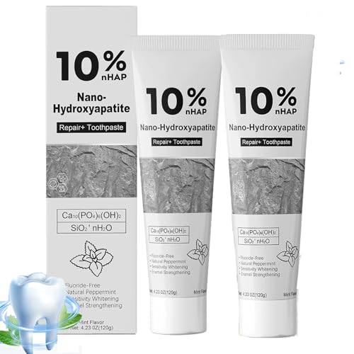 2 Pack 10% Nano Hydroxyapatite Toothpaste - Fluoride-Free Sensitive Formula for Teeth Strengthening & Whitening, Mint Flavor Tooth Paste for Fresh Breath, Daily Oral Care