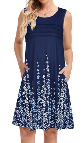 Image of CHICGAL Womens Summer Dresses Casual Loose Pleated Front Tshirt Sleeveless Tank Sundresses with Pockets 2026