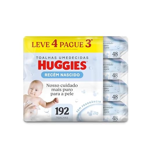 Lenços Umedecidos Huggies Puro e Natural Leve 4 Pague 3 - 192 unidades, Huggies, Amarela, pacote de 4