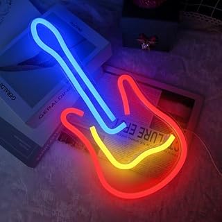 3D Guitar Neon Sign, 17.6'' Guitar Neon Lights for Music Studio, Home Bedroom, Bar, Club, Hotel Pub Cafe Wall Art, Man Cave, Birthday Christmas Gifts, Festival, Party Night Light, Operated by USB