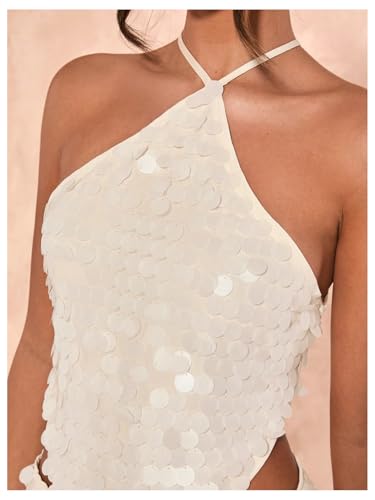 SweatyRocks Women's Sexy Sequin Halter Tops Crisscross Tie Backless Asymmetrical Party Top4