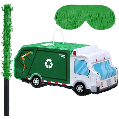 Seenelling Piñata 3D Truck Piñata Theme Decoration with a Blindfold and Bat for Kids Girls BoysGift Holiday Birthday Party Baby Shower Supplies(Garbage Truck)