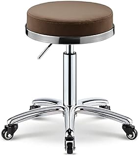 Solid Bath Stools,Saddle Stool on Wheels, Round Rolling Stool with Foot Rest Swivel Height Adjustment Spa Drafting Salon Tattoo Work Office Massage Stools/Brown
