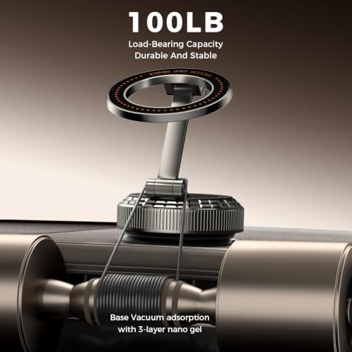 Image of Metal Magnetic Car Phone Holder, 360 Adjustable Magsafe Car Phone Mount, Vacuum Suction Cup Phone Holders for Your Car for iPhone 17-12 Pro Max Air Plus & Android (Dark Gray)