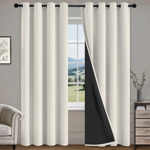 Image of COSVIYA 100% Cream Blackout Curtains for Living Room 84 Inches Length