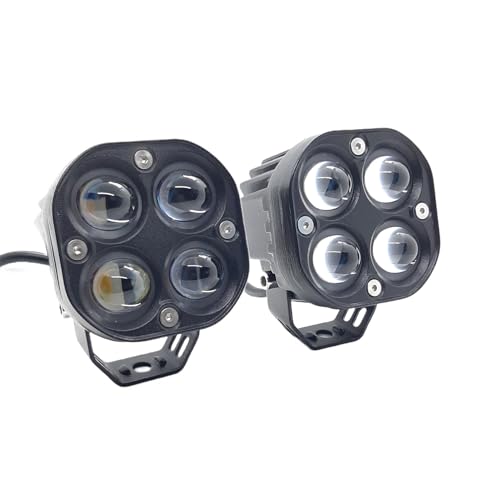 Image of LIU HJG 80W Yellow-White Super Bright LED fog light for Bike /Car and SUV, 4 LED DRIVING LAMP with low /high beam (Pack of 2Pcs With Clamp)