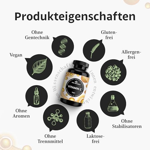 Vitamin C hochdosiert - 1000mg pro Tablette – 180 Tabletten - Vitamin C als L-Ascorbinsäure – vegan – in Deutschland entwickelt & laborgeprüft