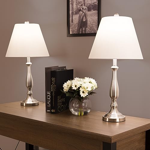 Brushed Steel Table Lamps – Set of 2 Traditional Accent Lights with LED Bulbs – Home Décor for Bedroom, Living Room, Office, or Entry by Lavish Home