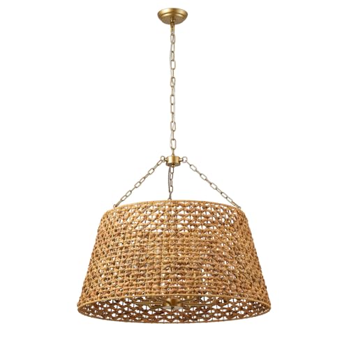 Aiwen 29.92 in 6-Light Oversize Rattan Chandelier Boho Hand Woven Pendant Light Fixture with...