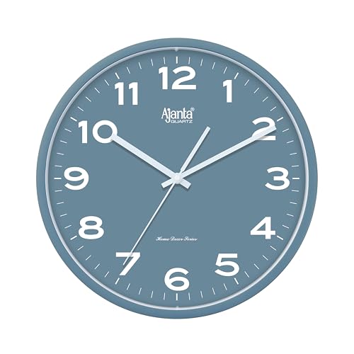 Image of Ajanta Luxury Metallic Blue Wall Clock 10047-12 Inch - Elegant Silent Sweep Quiet Mechanism - Modern Home Decor for Office