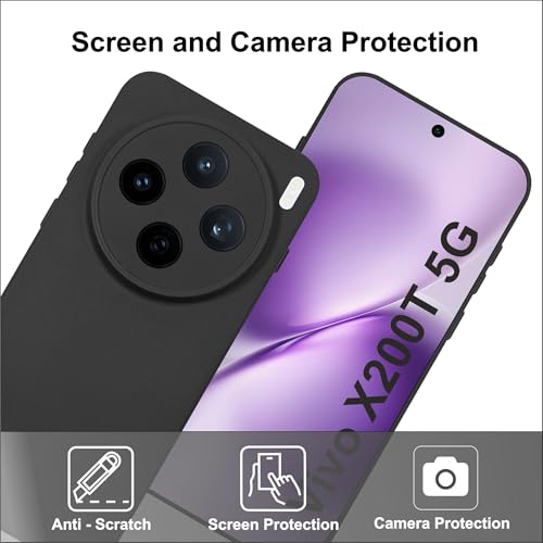 Image of SBMS Silicone Back Cover Case for Vivo X200T 5G | Soft Micro-Fibre Lining Inside | Camera Protection Bump | Shockproof Back Cover Case for Vivo X200T 5G (Candy Cloth Black)