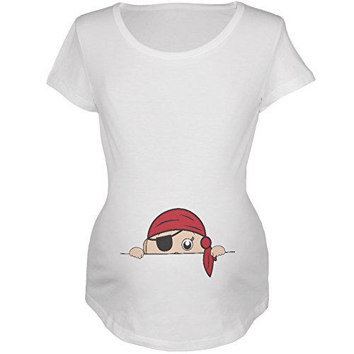 Old Glory Halloween - Peeking Baby Pirate White Maternity Soft T-Shirt - Medium #TOP25