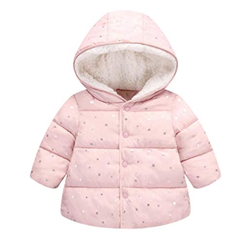 Toddler Baby Boys Girls Winter Jacket Thick Warm Clothes 1-4 Years Old,Kids Cute Star Print Hooded Coat Outwear (12-18 Months, Pink)