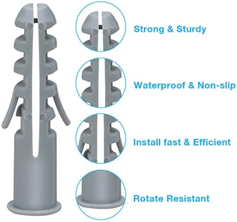 300Pcs Assorted Wall Plugs Set Gray Plastic Column Expansion Pipe Size 5mm 6mm 8mm 10mm