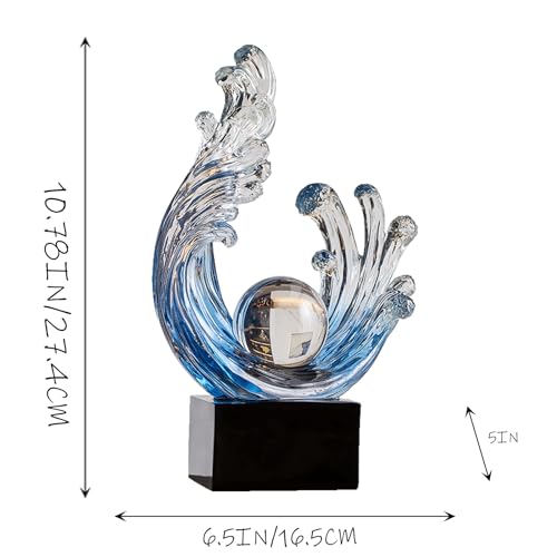 Estatua decorativa abstracta de ola azul en resina miniatura 3