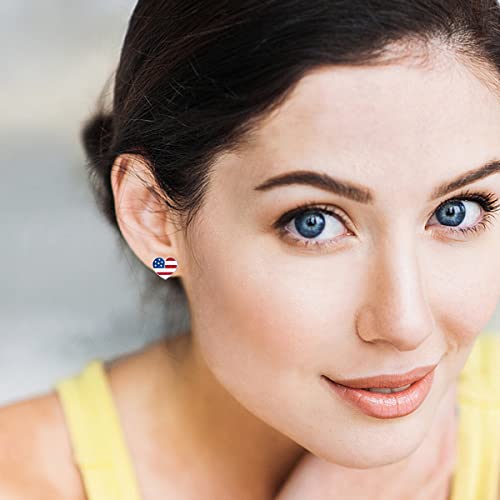 American Flag Earrings For Women 925 Sterling Silver 4Th Of July Stud Earrings Red White And Blue Heart Usa Flag Fourth Of July Independence Day Gifts For Women Girls Teens #TOP1