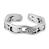 Anillo abierto de plata de ley con diseño retro, capa ajustable, diseño vintage, anillo de moda, anillo de pescado vintage de la suerte.
