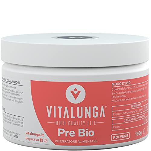 Inulina In Polvere - 100% Fibra Prebiotica di Inulina da Cicoria Vegan Senza Glutine Migliora la Vitalità e Funzionalità Intestinale 150g Vitalunga