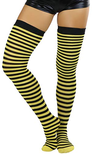 Image of ToBeInStyle Women's Opaque Hosiery Thin Striped Thigh High Long Stocking