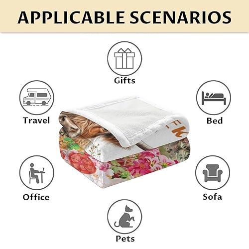 Mercuryelf Highland Cow Throw Blanket - Soft, Fuzzy & Warm - 40x50 Inches Flannel Blankets for Travel, Office - White Novelty Throws Gift for Girls, Boys