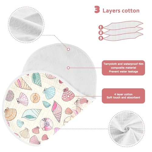 Muslin Baby Burp Cloths, Colorful Seashells Cotton Soft Burp Cloths for Newborns​​, Extra Absorbent Burp Cloths 4-Pack​​, 22 x 11 Inch4
