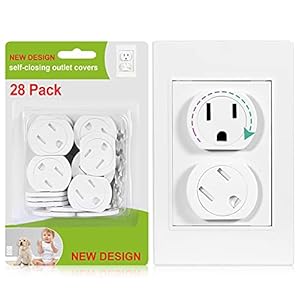 Outlet Covers (28 Pack) Self-Closing Child Proof Socket Covers 3-Prong Swivel Outlet Plug Covers Upgraded Adhesive…