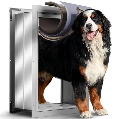 VOSOIR 3-Flaps XL Dog Door for Wall, Rust Proof Aluminum Alloy Extra Large Doggy Door, Heavy Duty Pet Door with Lock, Extreme Weather XLarge Dog Doors for Interior Exterior Wall, Pets Up to 220LB