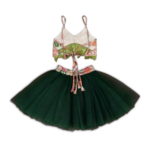 Image of ANNECA baby girl's designer rayon cotton modern crop top and naylon soft net knee lenth skirt clothing set