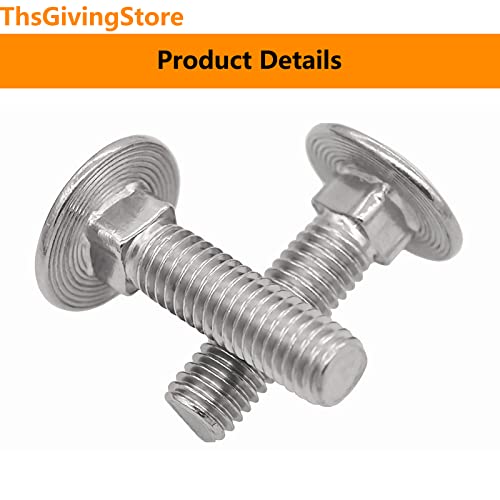 Image of 10PCS M8 x 50mm Carriage Bolts, 304 Stainless Steel Fully Threaded Round Head Square Neck Carriage Bolt (Thread Diameter: M8, Length: 50mm)