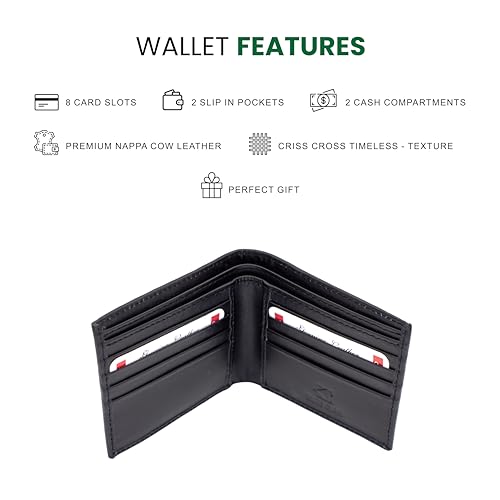 Premium Nappa Leather Wallet - Wallet for Men with Intrecciato Criss-Cross Design, 8 Card Slots, RFID Blocking - Expert Craftsmanship, Gift-Worthy Packaging(Black&Grey)4