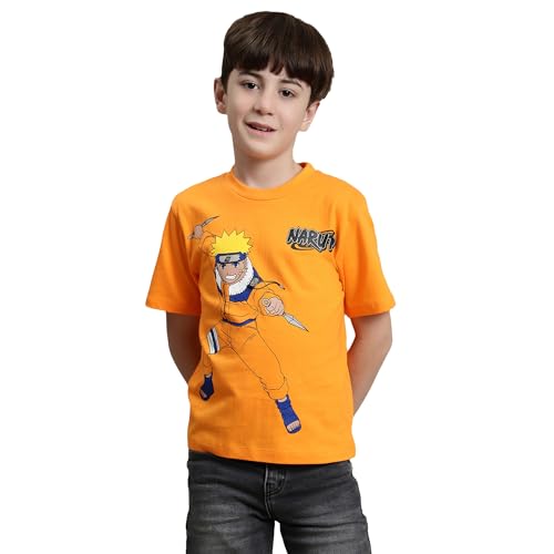 Image of Kidsville Official Naruto Anime Boys Half Sleeves Round Neck Graphic Character Printed Regular Fit Pure Breathable Cotton Fabric Tshirt