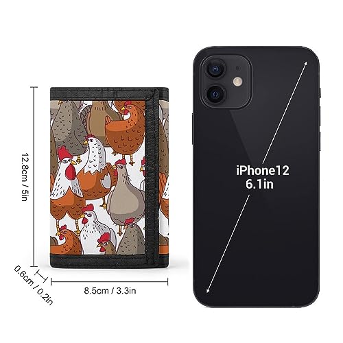 Birds Brown White Orange Chickens Seamless Texture Pattern Trifold Wallet, Stylish Purse With Keychain, Credit Pass Case Card-Holder for Crash Bills Receipts Women Men 5 x 3.3 x 0.2 Inch2