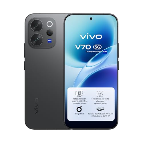 vivo Smartphone V70 5G, 8 GB + 256 GB, cámara ZEISS Supertelecámara de 50 MP, v…