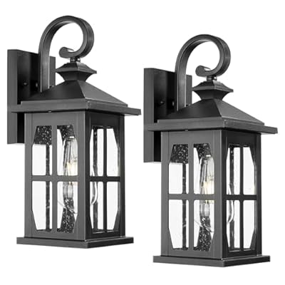Darkaway Outdoor Light Fixtures Wall Mount, Outdoor Wall Lights Exterior Lighting Fixtures Waterproof Black Outside Wall Sconce with Seeded Glass for House Porch Hallway Garage Front Door