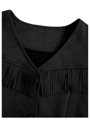 Image of BEAUDRM Girl's Tassels Sleeveless Vest 70s Hippie Faux Suede Boho Western Cowgirl Fringe Jacket Cardigan