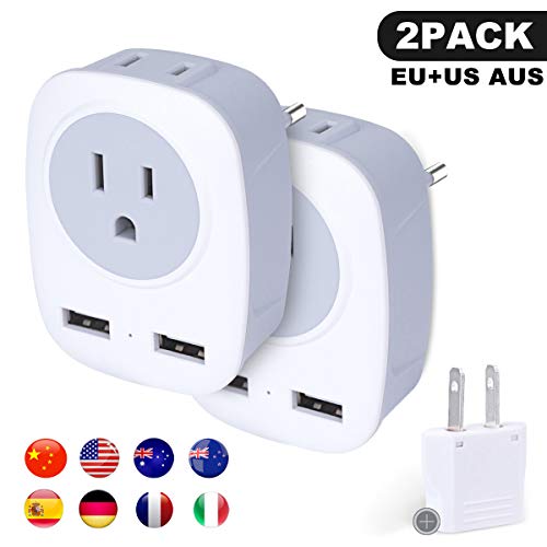 European Travel Plug Adapter, EVILTO International Power Adaptor with 2 USB Ports