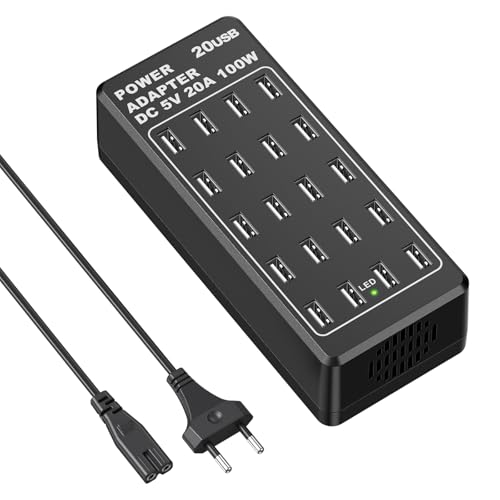 Cargador USB múltiple, 20 puertos de escritorio, estación de carga USBA, 100 W, multifunción USB, cargador inteligente, compatible con iPhone 11/12/13/14/15/Samsung S21/S22/S23/S24/Google Pixel/iPad