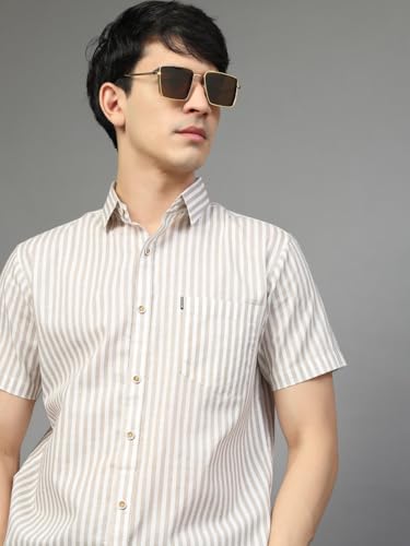 Image of Majestic Man Men's Pure Cotton Striped Half Sleeve Regular Fit Shirt