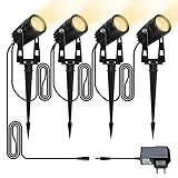 Gartenbeleuchtung LED, 12W Gartenbeleuchtung mit Strom, IP66 Wasserdicht Gartenleuchte mit Erdspieß, 360 Grad drehbar, Dekorative Gartenlampe für Außen Garten Rasen (4-IN-1,Warmweiß)