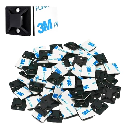 Yorkplace 3/4-Inch Black Self-Adhesive Cable Tie Mounts - 100 Pack Screwless Wire Clips Holders for Organizing Cables Adhesive Anchors for Home Office Car Desk