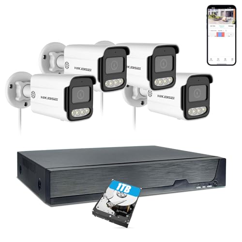 Image of HIKJBSET Outdoors Security Camera System, 4pcs Wired 5MP PoE IP Cameras, Colour Night Vision, Surveillance Camera Kits, 4K 8CH NVR with 1TB HDD for 24-7 Recording